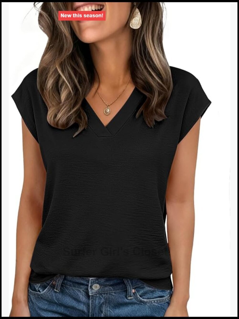 Cap Sleeve Textured Blouse V Neck Summer Business Casual Top